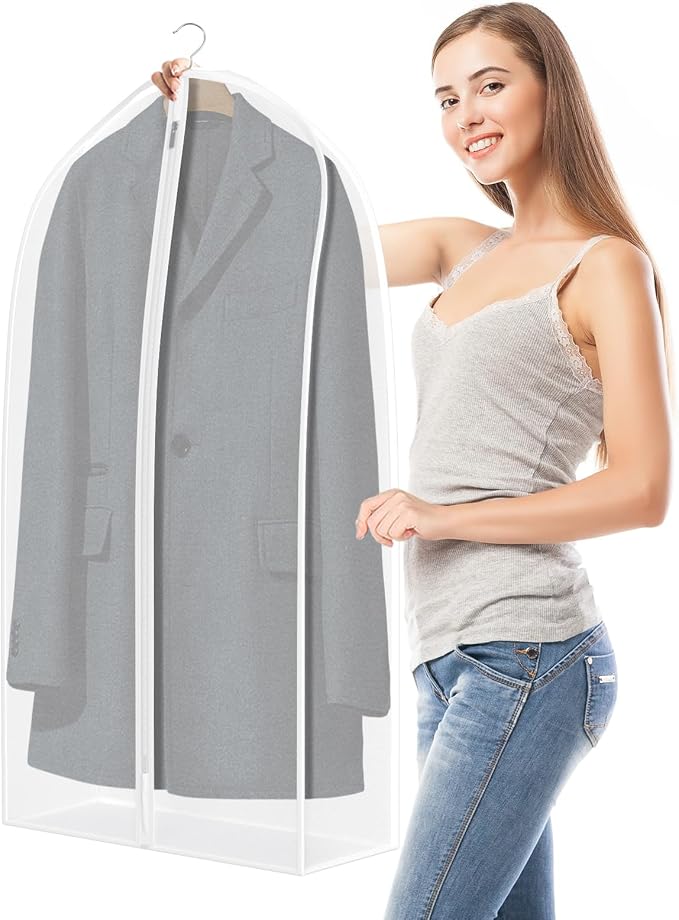 Zilink Breathable Garment Bags for Leather Coat 40” Suit Bags for Closet Storage Silky Suit Dust Covers for Hanging Clothes with 7" Gussted Wrinkle Free for Leather Clothing, Fur Coat, White, Set of 4 - Image 5