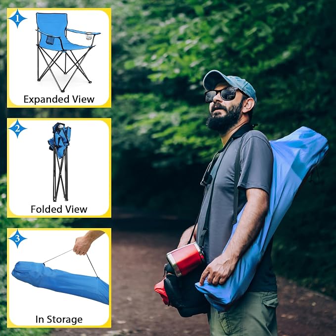 HaSteeL Folding Camping Chair & Carrying Bag, Foldable Camp Chair with Cup Holders for Adults, Portable for Lawn, Outdoors, Fishing, Hiking, Travel, Picnic, Beach, Oversized & Supports 275lbs (Blue) - Image 6