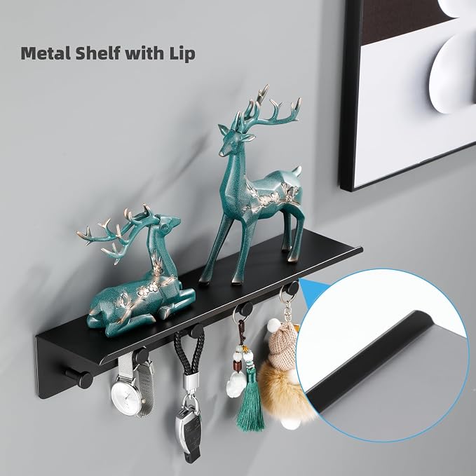 Towel Rack with Shelf Wall Mounted, Set of 2 Aluminum Bath Robe Hook, Outdoor Pool Holder or Bathroom Hot Tub Accessories, Metal Bathtub Hanger, Decor Display Storage for Hat Clothes Key Bag - Image 6