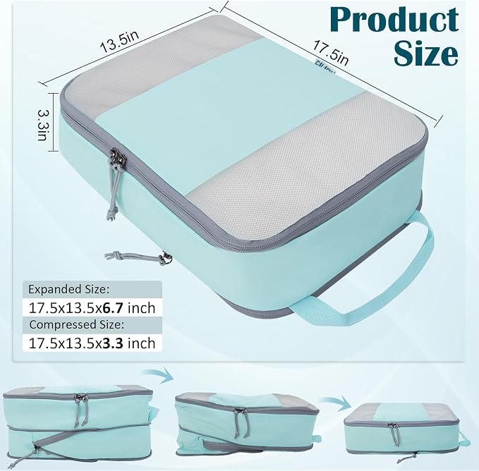 Extra Large Compression Packing Cubes, 2 Set Compression bags for Travel Packing Organizer, Expandable Compression Cubes for Travel, Blue Mesh - Image 4