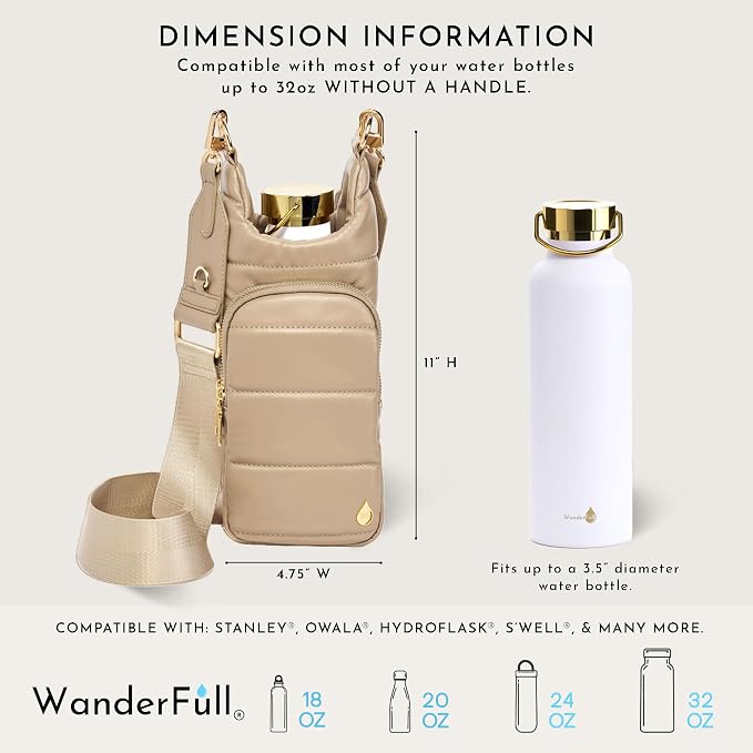 WanderFull® Original HydroBag® Luxury Vegan Leather, Oprah’s Favorite Things 2024, Water Bottle Holder with 2 Straps - Image 5