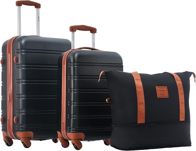 Merax Luggage Sets 2 Piece Suitcase Set 20/24 IN,Carry on Luggage and Travel Bag TSA Lock Expandable,Hard Case Luggage with Spinner Wheels,Black and Brown by Merax