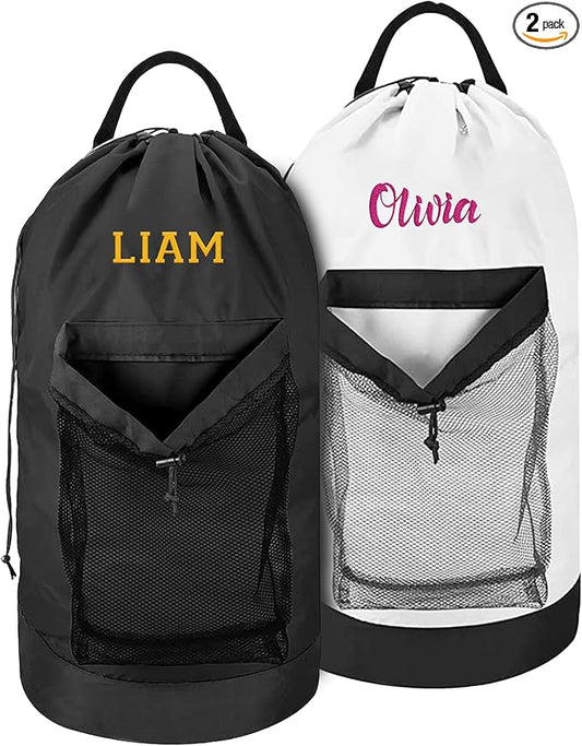 2 Pack Personalized Laundry Bag Heavy Duty Custom Senior University XL Bag Backpack with Hanging Shoulder Strap & Mesh Pocket - Back to School College Graduation Gift - Choose Font & Thread Color by CustomEmpire