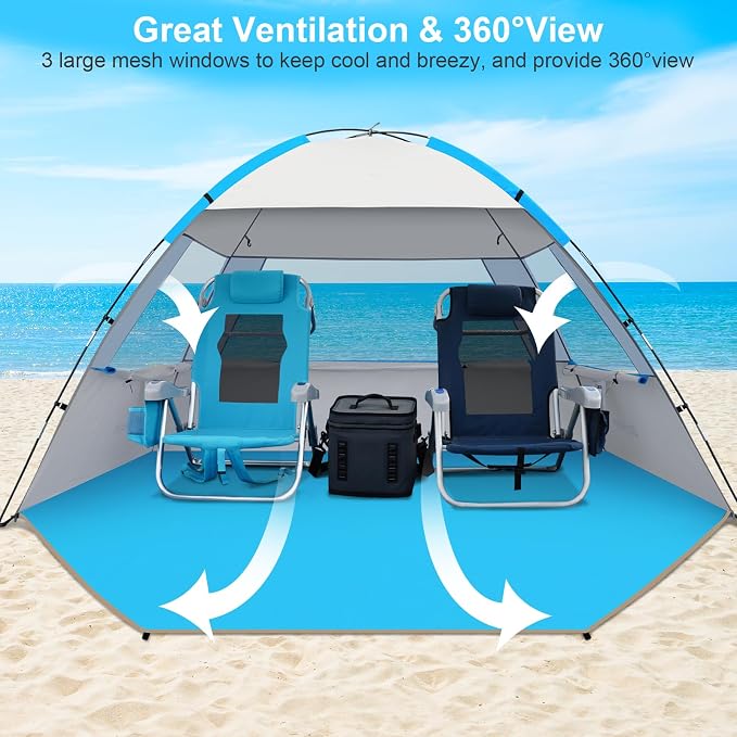 Gorich Beach Tent Sun Shelter for 3/4/6/8/10 Person with UPF 50＋ UV Protection, Lightweight & Easy Setup Beach Shade Canopy, Portable Beach Shade Tent Beach Cabana - Image 4