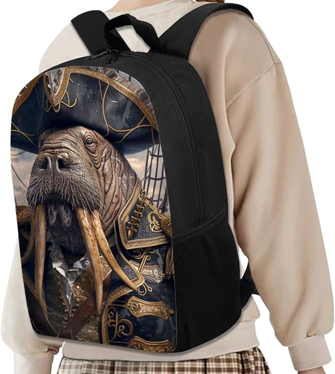 17 Inch Animal Print School Backpack And Lunch Box Set for Kids Lightweight Cool Walrus Backpack for Boys Girls Sturdy School Bag with Insulated Lunchbox Pencil Case Student Bookbag - Image 2
