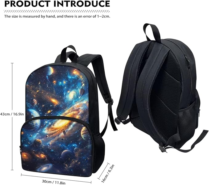 Galaxy Bookbag for Boys Elementary School Backpack for Kids 3Pcs School Bag Set with Lunch Bag and Pencil Box Lightweight Schoolbag Back to School Set - Image 2