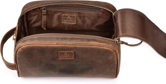King-Size Premium Leather Toiletry Travel Pouch – Handcrafted Vintage Dopp Kit Bag with Waterproof Lining, Spacious Design for Travel Essentials - Brown - Image 7
