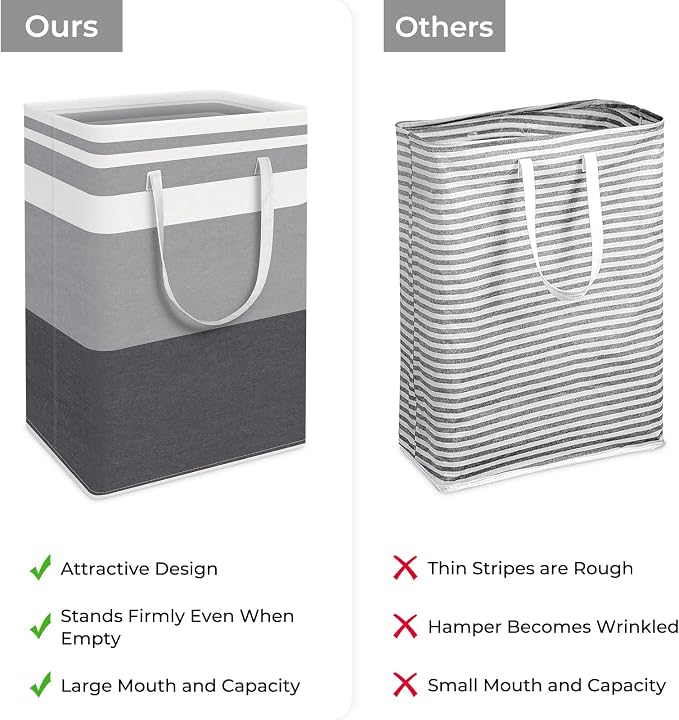 HomeHacks 2 Pack Large Laundry Baskets, Waterproof, Freestanding Laundry Hampers, Collapsible Clothes Hamper with Reinforced Handles in Laundry, College Dorm, Bathroom, Bedroom (Grey+Pink, 75Lx2) - Image 4