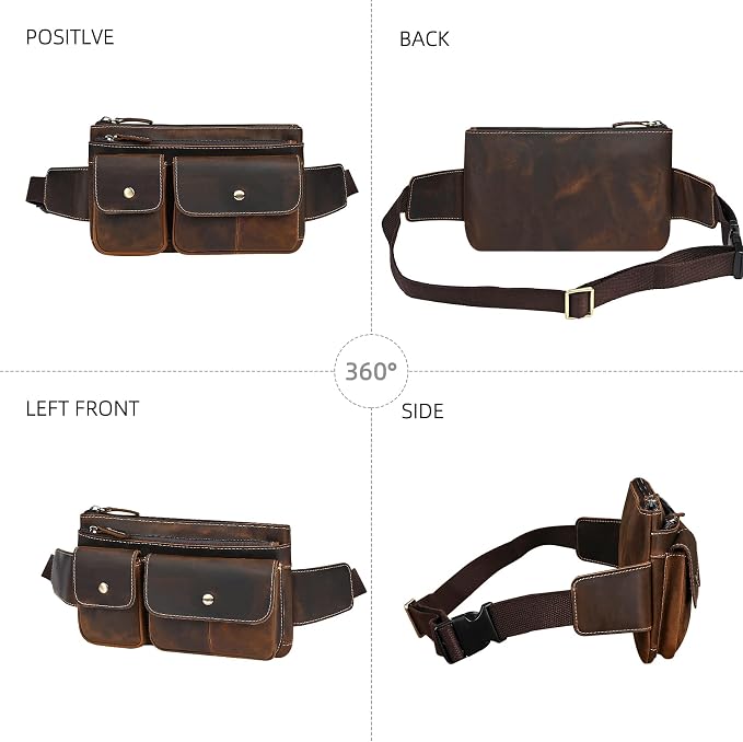 Water Resistant Canvas + Leather Hiking Riding Travel Fanny Waist Pack Small Phone Pouch For Men Women FB811-29 (9802-Brown 2) - Image 4
