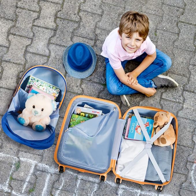 HONEY JOY Kids Luggage, 12" Toddler Backpack & 18" Travel Suitcase with Wheels, Lightweight Toddler Suitcase, Durable ABS Hardshell, 2Pcs Carry On Luggage Set for Boys Girls, Blue Astronaut - Image 4