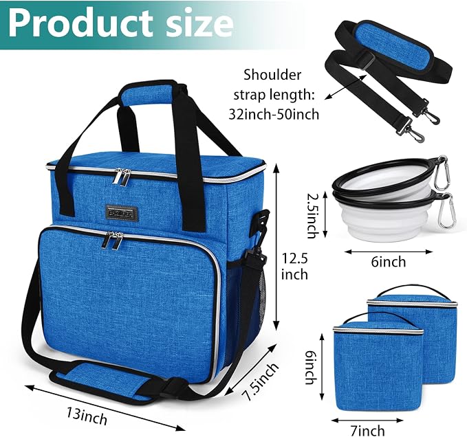 BAGLHER Dog Travel Bag, Pet Travel Bag (ALL Pet Travel Supplies), With 2 Pet Food Containers and 2 Collapsible Silicone Bowls; Essential Kits for Pet Travel Blue - Image 3