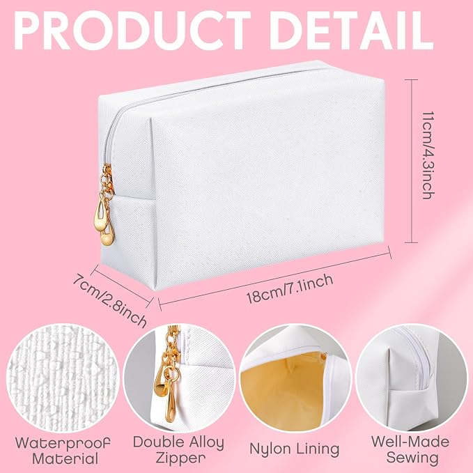 Kigeli Aesthetic Makeup Bags PU Leather Cosmetic Pouches Waterproof Plain Toiletry Bags Makeup Pouches Bulk for Women Party Gift Travel Storage Organizer(White,7.1 x 2.8 x 4.3 in) - Image 2