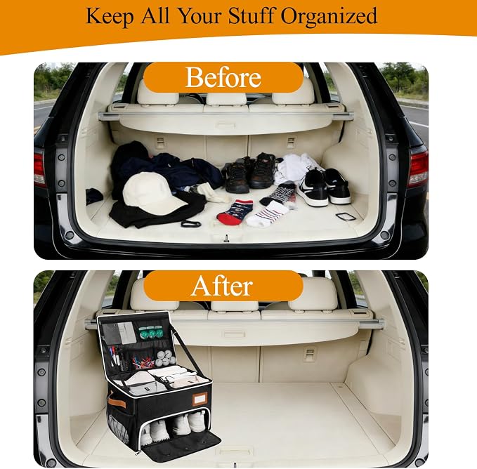 2 Layer Golf Trunk Organizer, Golf Organizer with 2 Pairs Shoes Compartment, Golf Storage Waterproof Car Trunk Locker for Balls, Caps, Clothes, Gloves, Accessories, Gifts for Golfers - Image 6