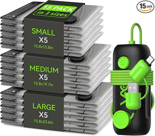 Vacuum Bags for Travel - USB Electric Pump, 15 Pack Carry-on Size Vacuum Seal Bags for Clothing - Space Saver Vacuum Storage Bags for Luggage, Travel Essentials. by Unknown