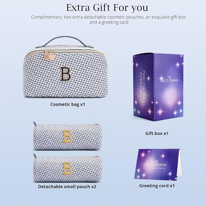 Personalized Gift Travel Makeup Bag: Initial Makeup Organizer Bag for Women | 3-in-1 Custom Make up Bag Set - Vegan Leather Travel Cosmetic Bag - Luxury Gift for Women – Birthday, Anniversary, Graduation - Image 5