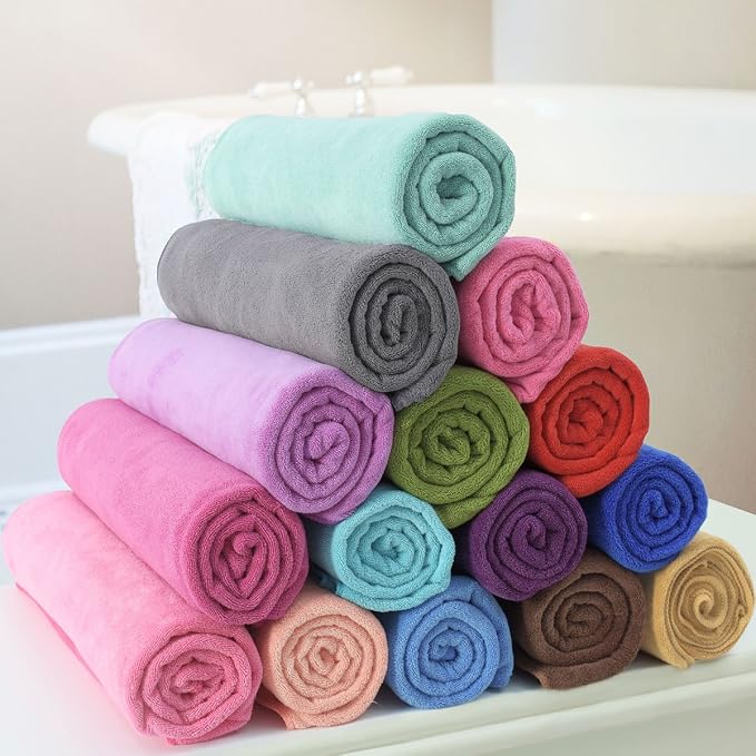 JML Microfiber Towels, Bath Towel Sets (6 Pack, 27" x 55") - Extra Absorbent, Fast Drying, Multipurpose for Bath, Swimming, Fitness, Sports, Yoga, Dark Blue/Green/Pink - Image 5