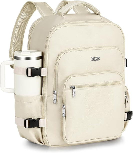 Travel Backpack for Women & Men, Carry On Personal Item Bag Flight Approved, Large Waterproof Laptop Backpack for Travel, Overnight, College & Commuting Beige by MGB