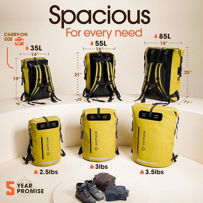 Earth Pak Waterproof Backpack - Heavy Duty Hiking Backpack - Roll-Top Closure Bag - Cushioned Dry Bag Waterproof Phone Case - Image 2