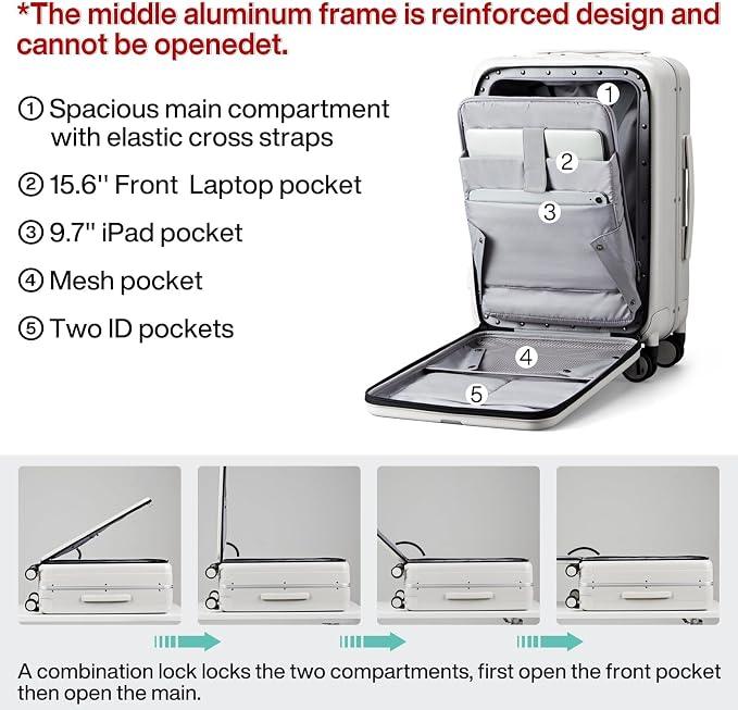Hanke 20 Inch Carry On Luggage Hard Shell Suitcases with Wheels Luggage Suitcase Travel Luggage for Women Men Rolling Luggage Bags for Business Trip Weekender-Ivory white - Image 4