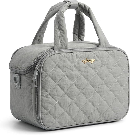 VPBAGE Large Quilted Toiletry Bag for Women, Puffy Travel Makeup Organizer with Removable Divider & Shoulder Strap, Waterproof Standing Cosmetic Case for Full-Size Toiletries, Gym, Vacation by VpbageGear