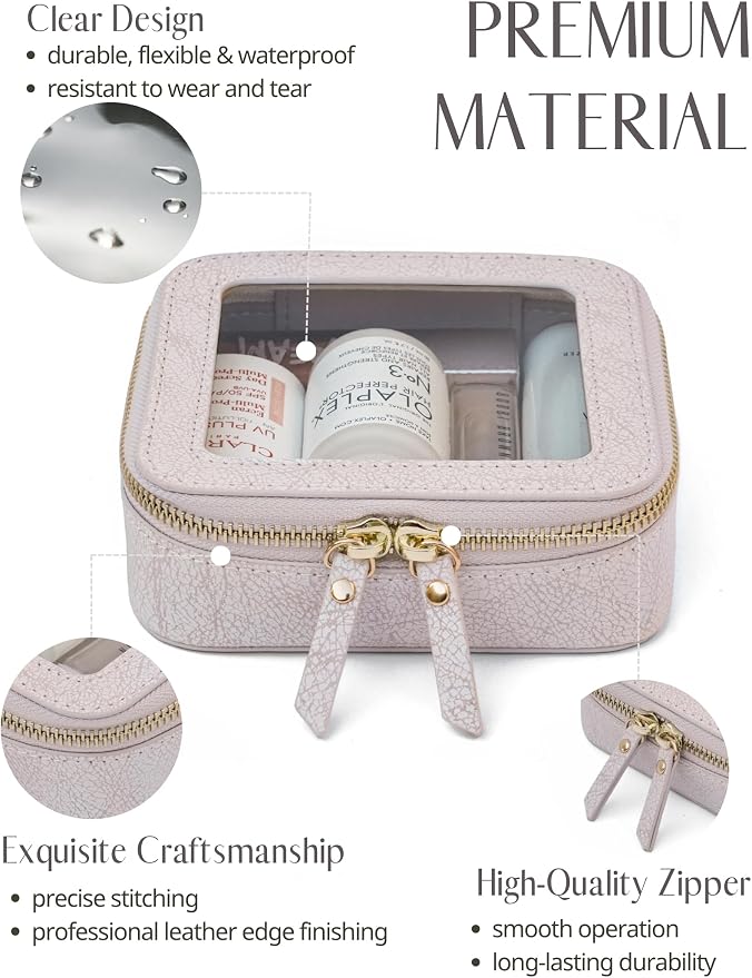 Popvibe Clear Makeup Bag Travel Cosmetic Case Transparent Toiletry Bag with Zipper, Portable Make Up Organizer Traveling Compact Car Bag for Essentials, Light Pink, Mini - Image 4