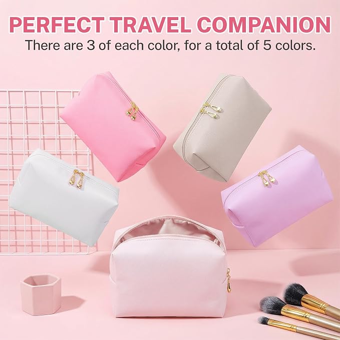 15 Pcs Makeup Bag Bulk PU Cosmetic Pouches Preppy Waterproof Travel Toiletry Bags Aesthetic Storage Organizer Bags Party/Birthday Gift Favors for Teen Girls Women (Vivid Series) - Image 6