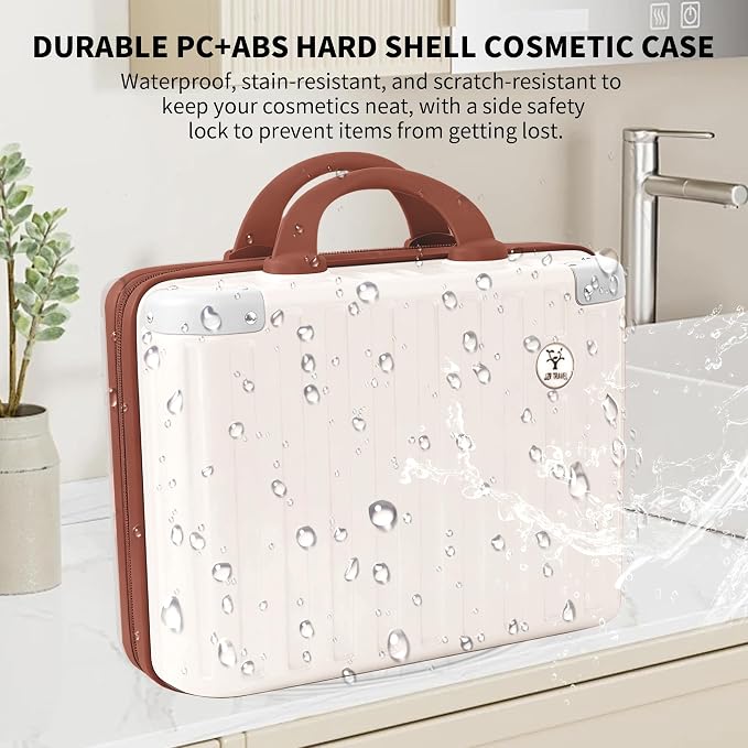 14 Inch Portable Waterproof Hard Shell Travel Makeup Case (Brown) | with Lock, ABS Scratch-Proof, Carrying Cosmetic Organizer Case with Elastic Band, Mini Suitcase Vanity Case for Women Girl - Image 6
