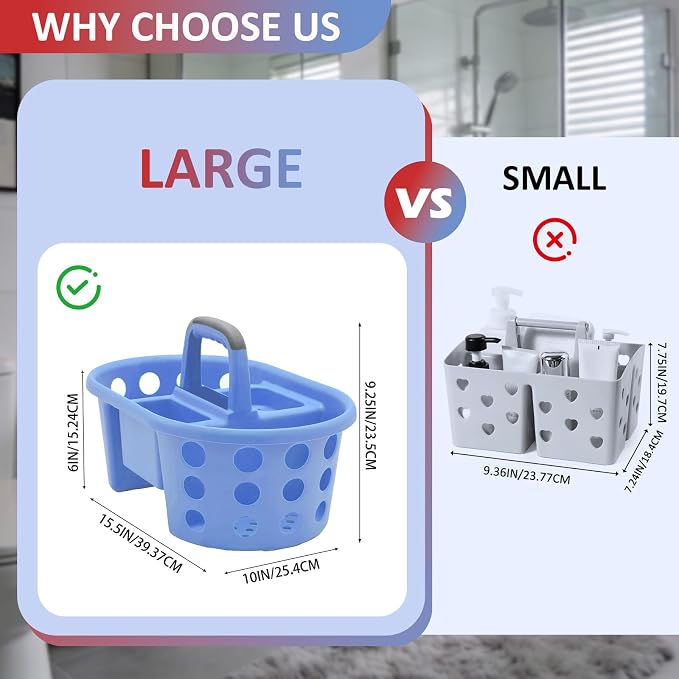 SIMPLYKLEEN Large Shower Caddy Portable 2PC - Made in USA Plastic Jumbo Size Dorm Storage Candy Tote with Handle Shower Organizer for Bathroom, Pantry, Kitchen, College Dorm, Red/Periwinkle - Image 2