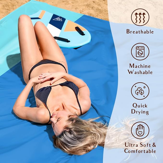 AlphaBeing Beach Blanket Waterproof Sandproof, Extra Large Beach Mat for 1–8 Adults, Oversized Picnic Blanket with 4 Stakes & Storage Bag, Essential Beach Gear for Travel - Image 5