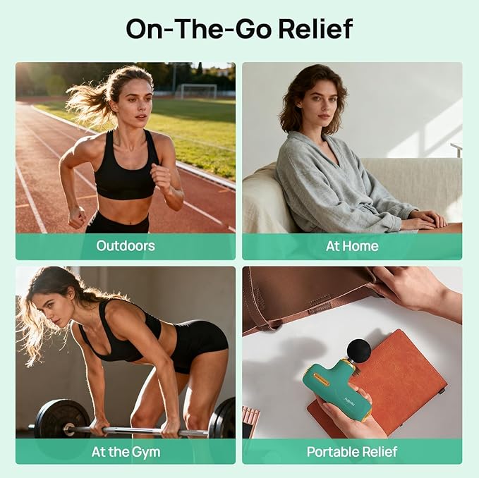 Super Mini Massage Gun Deep Tissue, Muscle Massager with 5-Speed & 4 Heads, Portable Handheld Massager Quiet for Home, Gym, Travel, Office, Gift for Men & Women, Athletes, Green