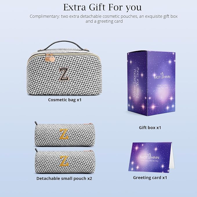 Personalized Gift Travel Makeup Bag: Initial Makeup Organizer Bag for Women | 3-in-1 Custom Make up Bag Set - Vegan Leather Travel Cosmetic Bag - Luxury Gift for Women – Birthday, Anniversary, Graduation - Image 5