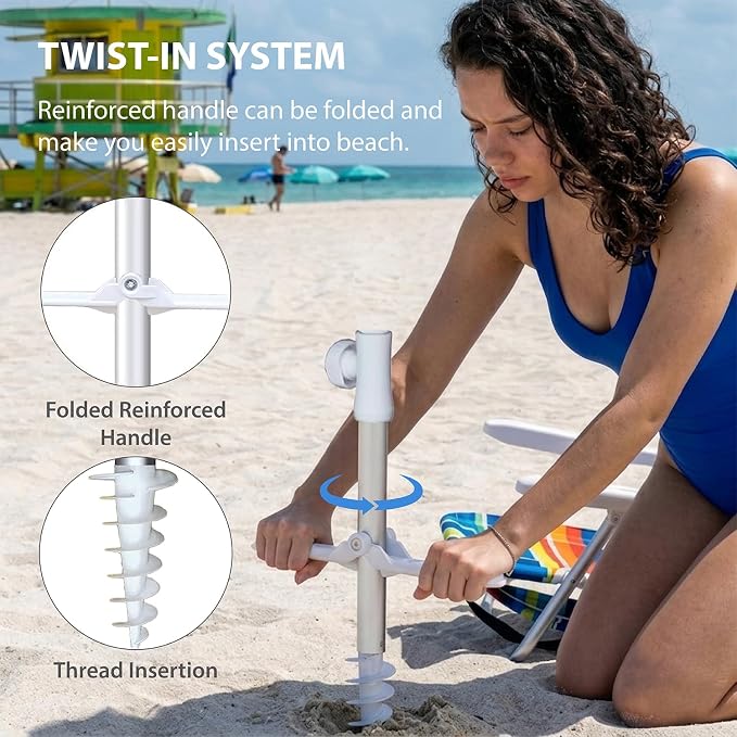 AMMSUN 6.5ft twice folded Portable beach umbrella with sand anchor windproof, Push Button Tilt and Air vent UPF 50+ Protection Fits in a large Suitcase for Patio Garden Beach Pool Backyard Blue - Image 4