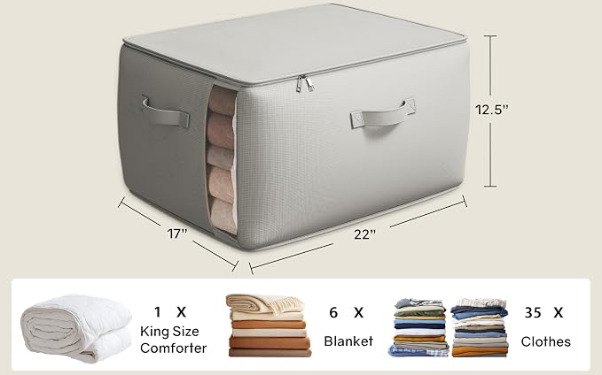 Vailando Large Canvas Comforter Storage Bags Closet Organizer for Clothes Sweater Clothes Organizer with Dual Zipper Three Carrying Handles for Blanket Closet Storage Container, 2 Pack, Grey - Image 5