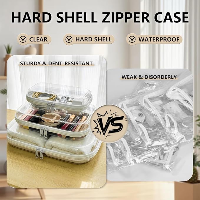 Dimore Ultimate Organizer Kit - 9 Pack Clear Hard Shell Zipper Case (3 Large + 3 Medium + 3 Small) Multi-Size Set, Complete Storage Solution for Makeup, Crafts, Toys, Electronics - Image 2