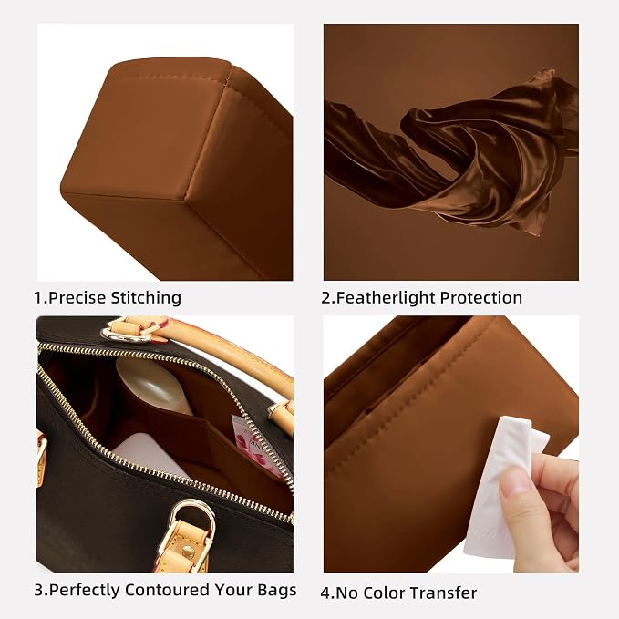 DGAZ Silk Purse Organizer Insert Fits LV Speedy 16/20/25/30/35/45 bags，Silky Smooth Bag Organizer，Luxury Handbag & Tote Shaper（Gold，SP20） - Image 3