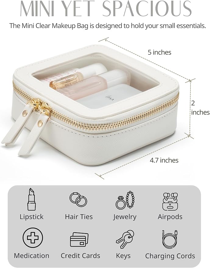 Popvibe Clear Makeup Case Toiletry Bag Travel Clear Cosmetic Bag with Zipper, Make Up Bag Organizer Traveling TSA Approved Transparent Makeup Bag Car for Essentials, Mini & Medium, White - Image 4