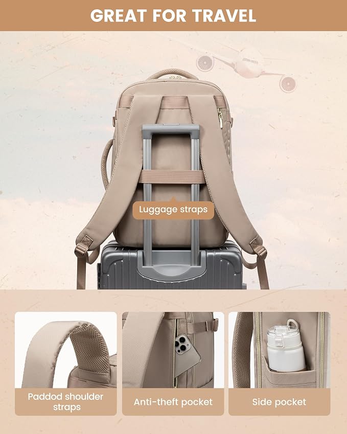 LOVEVOOK Travel Backpack Carry on Flight Approved 50L,Waterproof TSA Travel Essentials Personal Item Backpack for Women Men,Large Carry on Luggage Suitcase Travel Bag for Airplane with 3 Packing Cubes - Image 6