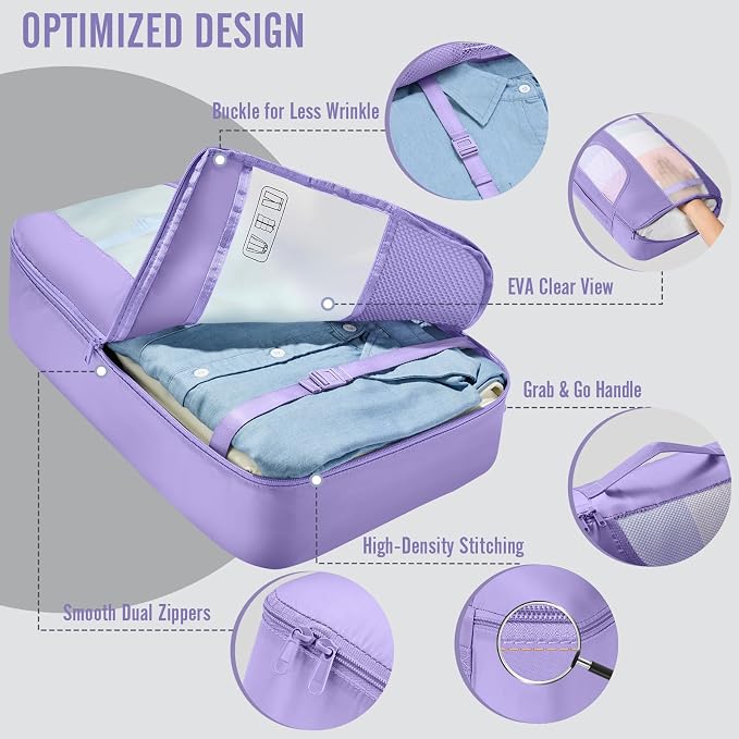 Veken 8 Set Packing Cubes for Travel Essentials,Anti-Wrinkle Buckled Suitcase Organizer for Shoe & Toiletry Bag,Carry On Luggage Bag with 99+ Count Mesh Holes for Airplane & College Dorm Accessories - Image 4