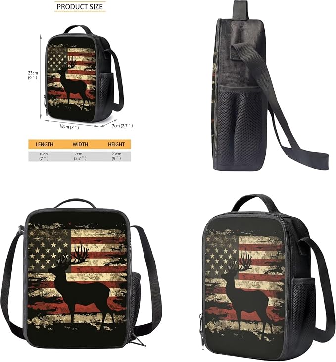 GIFTPUZZ Deer American Flag Backpack 4 Pcs Set Boys 10-12 | Pink, Pencil Case, Water Bottle Sleeve, Lightweight Kids Bookbag, Casual Travel Daypack - Image 6