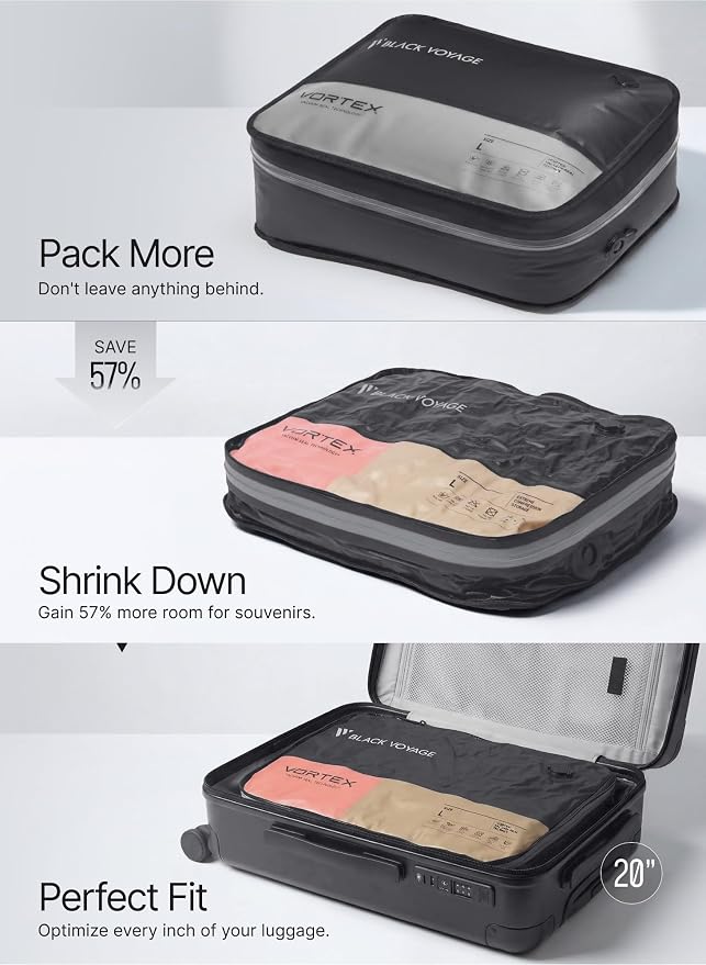 Black Voyage Reusable Vacuum Compression Travel Bag for Carry-On Suitcase and Backpack, Recycled IPX8 Waterproof Space Saver Vacpack (1-Pack, 41L - No Pump) - Image 4