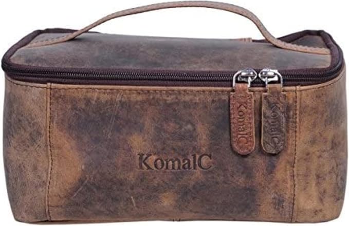 KomalC Leather Toiletry Bag For Men & Women, Handcrafted Travel Kit, Water-Resistant Shaving Bag For Men Travel, Premium Rustic Toiletry Pouch with Zipper Closure (1 Zip Hunter) by KomalC