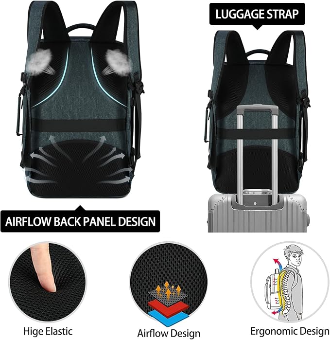 Lubardy Travel Backpack for Men Women 17 Inch Flight Approved Carry on Backpack Waterproof Large 40L Luggage Daypack Business College Weekender Overnight Laptop Backpack with 3 Packing Cubes, Blue - Image 7