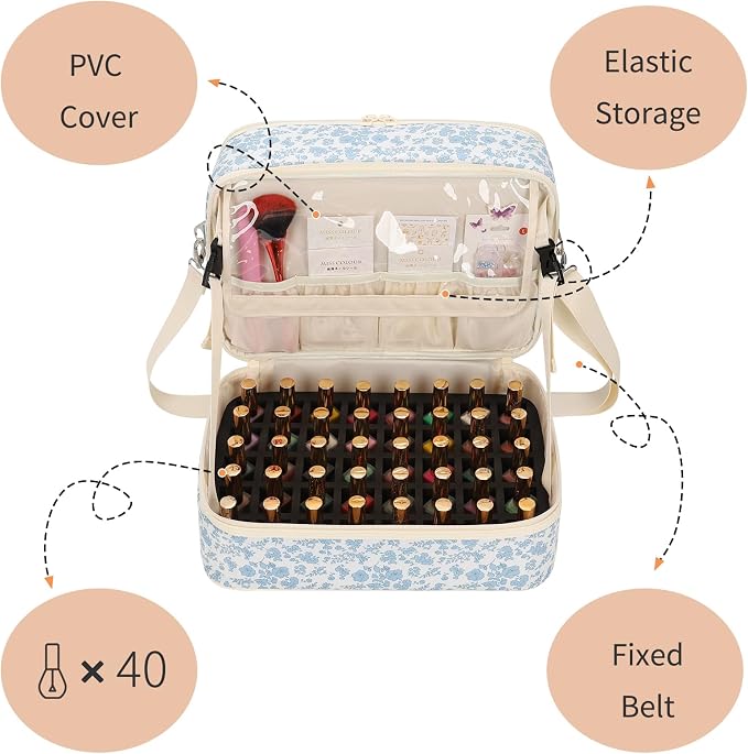 Ethereal Nail Polish Organizer Bag, Holds 50+ Bottles(15ml/0.5 fl.oz) UV Nail Lamp, Gel Polish Travel Storage Bag for Nail Kit, Gift for Manicurist, Girls - Image 6
