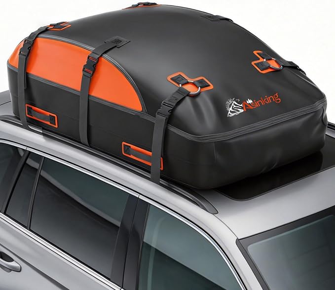 Asinking Car Rooftop Cargo Carrier Bag, 100% Waterproof Non-Rip 20 Cubic Feet Car Roof Bag for All Vehicles with/Without Rack, Includes Non-Slip Mat, Luggage Lock, 4 Door Hooks, Storage Bag by Asinking