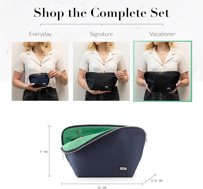 KUSSHI Washable Travel Makeup & Cosmetic Bag - Brush Organizer Sold Separately (Vacationer, Navy/Mint) - Image 5