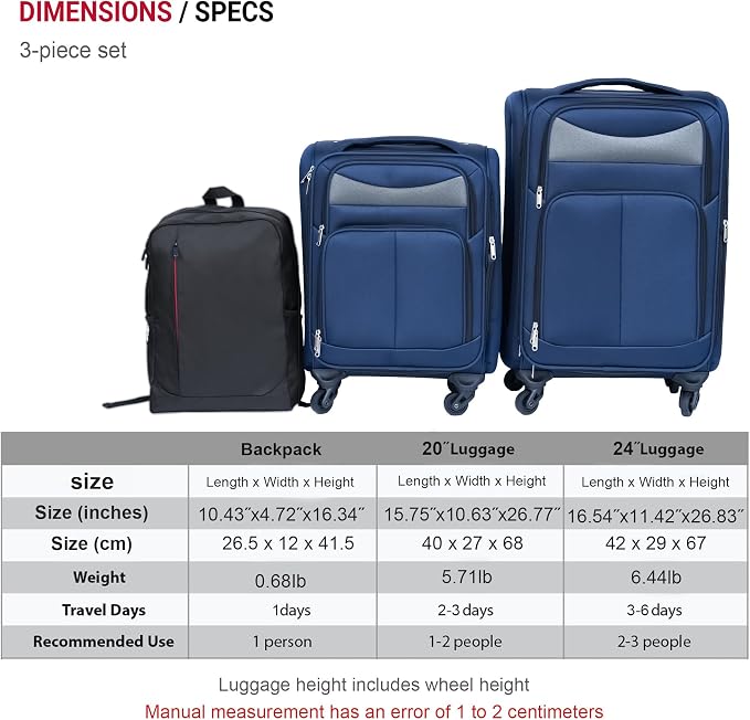 Merax Luggage Set Softshell 2 Piece 20/24 Expandable Suitcase with Backpack | Softside Lightweight Travel Carry on Luggage with Wheels,Blue - Image 2