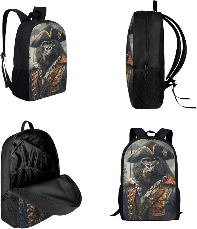 17 Inch Animal Print School Backpack And Lunch Box Set for Kids Lightweight Funny Gorilla Backpack for Boys Girls Sturdy School Bag with Insulated Lunchbox Pencil Case Student Bookbag - Image 3