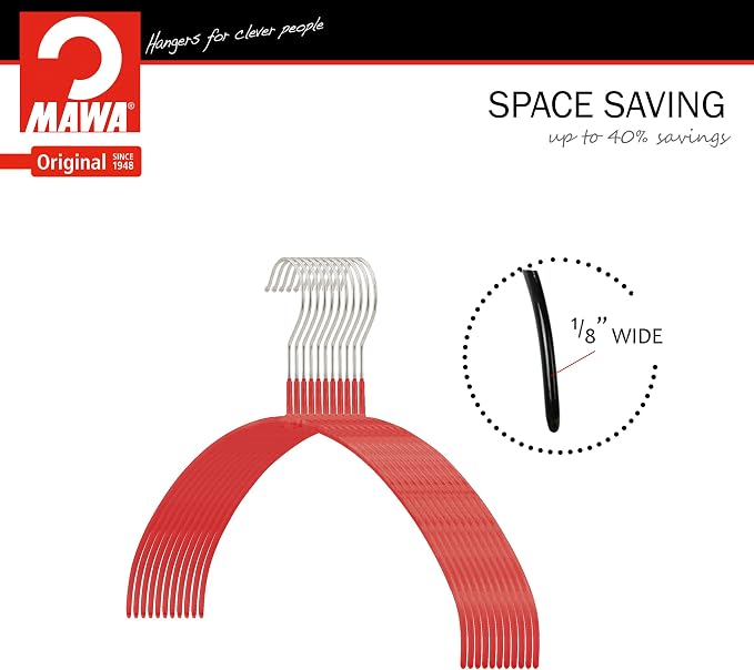 Mawa by Reston Lloyd, Euro Ultra-Thin Series, Non-Slip Space Saving Clothes Hanger, Style 40/PT for T-Shirts, Blouse, & Sun Dresses, Set of 180, Red - Image 6