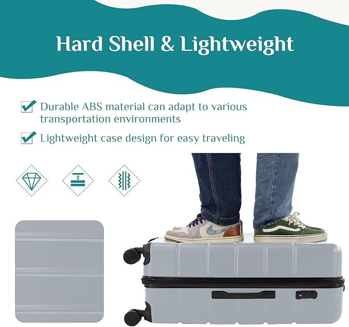 OLIXIS 20 Inch Carry-On Luggage, Hardside Suitcase with Spinner Wheels, Lightweight ABS Hard Shell Travel Luggage, TSA Approved Lock, Expandable Small Suitcase for Business & Travel–Light Grey - Image 3