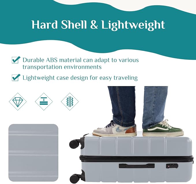 OLIXIS 24 Inch Luggage, Hardside Suitcase with Spinner Wheels, Lightweight ABS Hard Shell Checked Luggage, TSA Approved Lock, Expandable Medium Suitcase for Travel & Business–Light Grey - Image 3